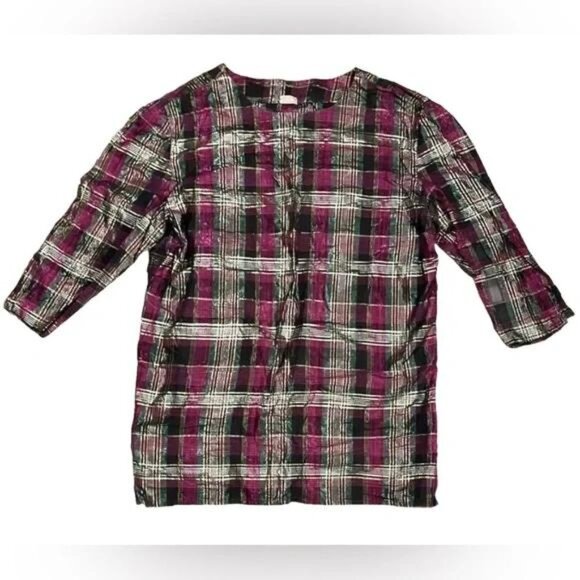 Rare Bellmistic 100% Human Hair Tunic Plaid Metallic Sz XL Women’s Multicolor - Picture 1 of 6